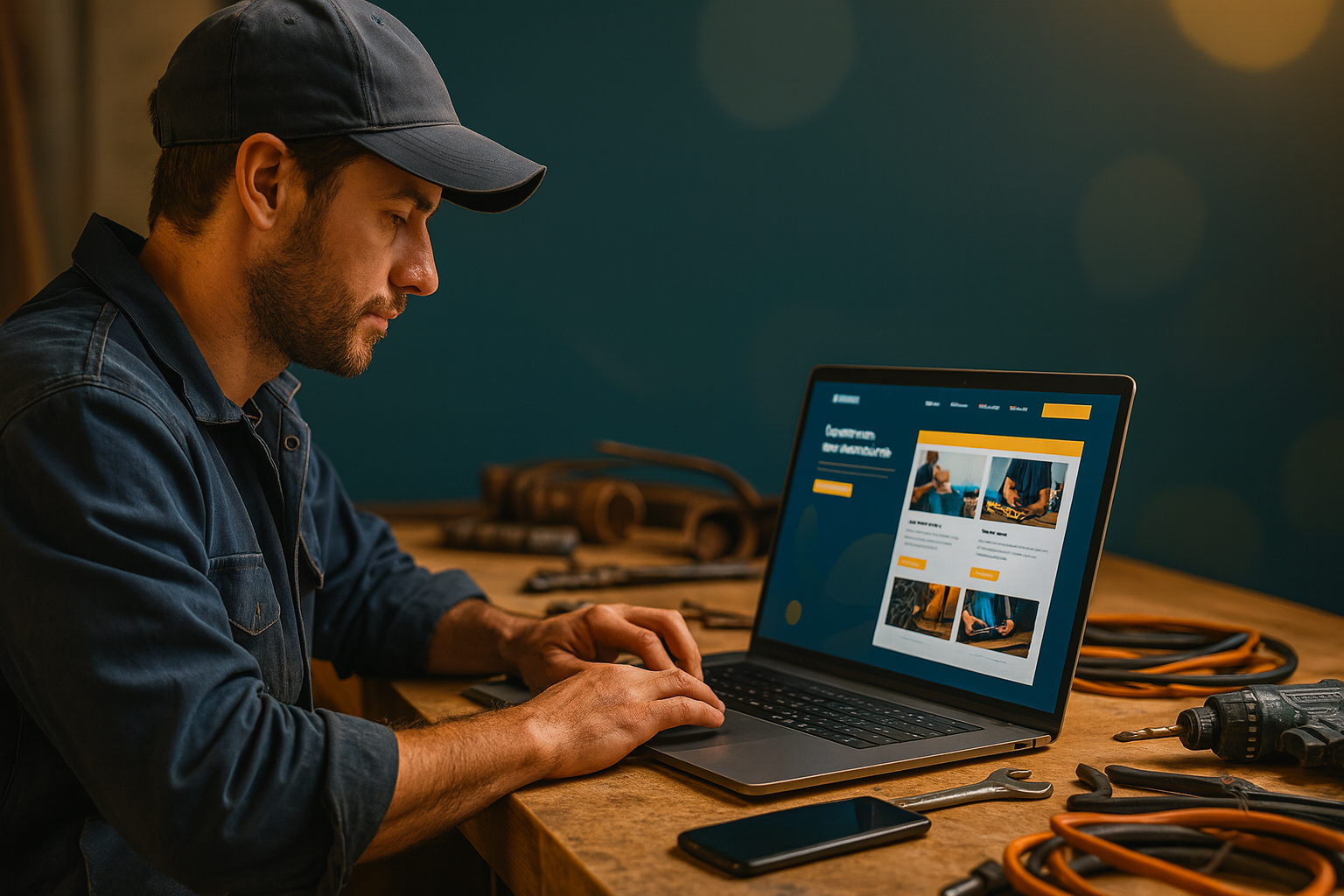 Artisan en train de créer son site internet sur un ordinateur