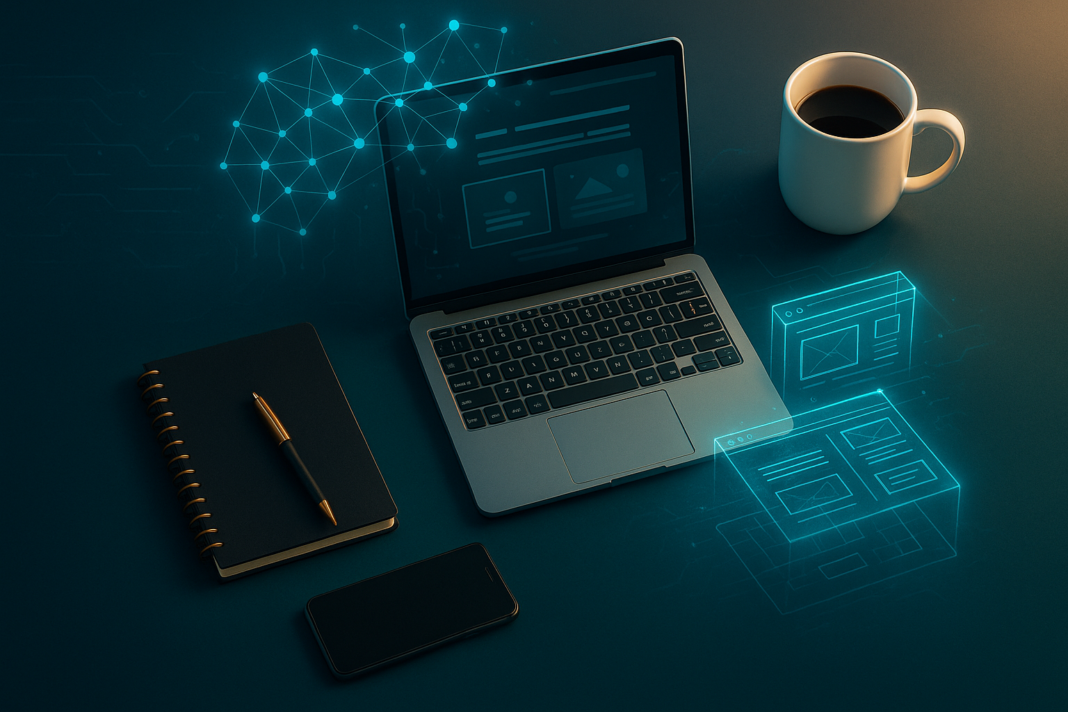 Bureau, ordinateur, ia, créer site